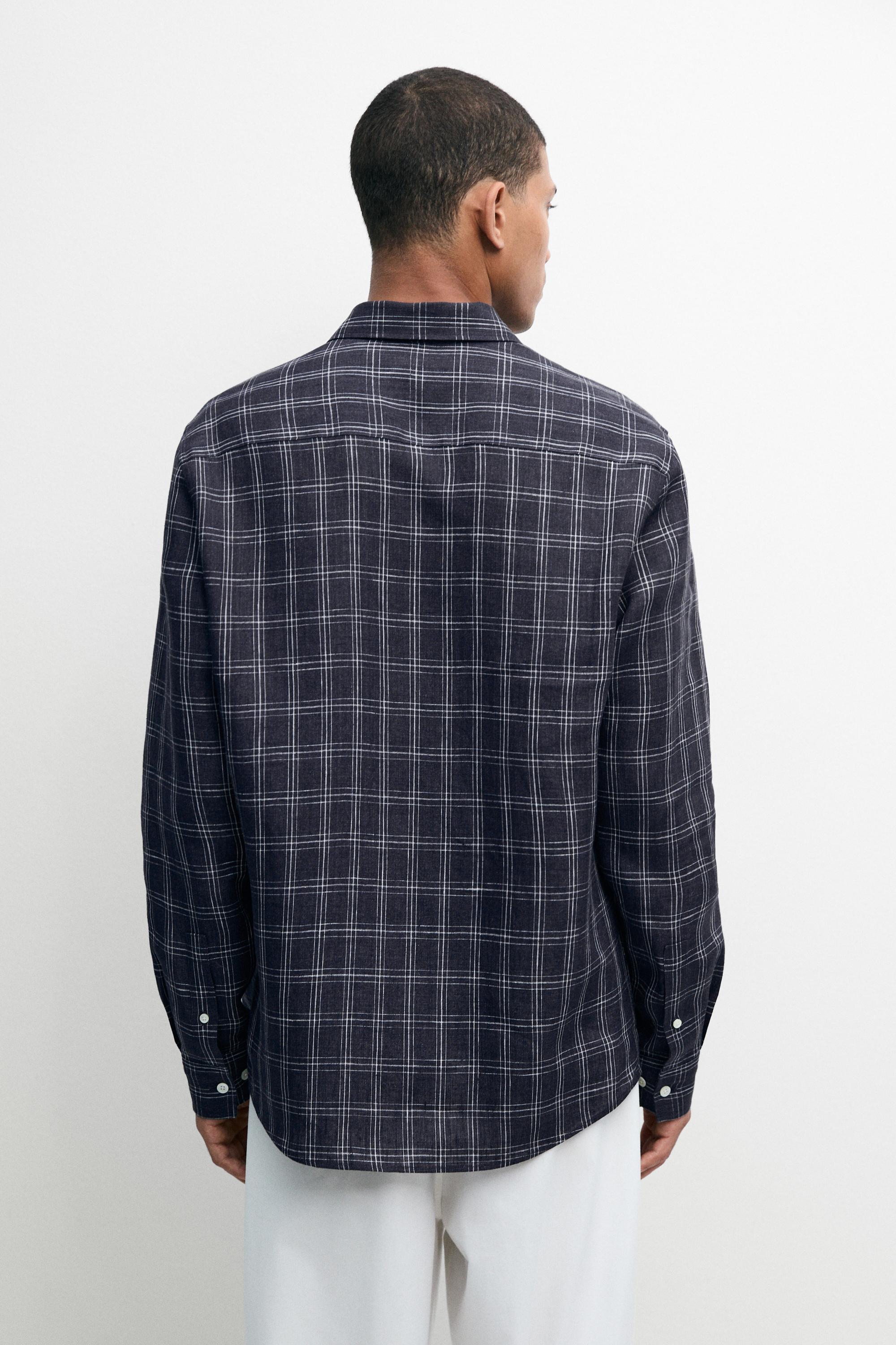 Chemise regular fit à carreaux 100 % lin